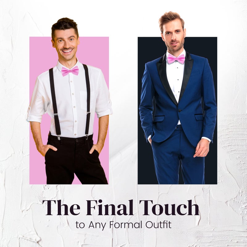Man of Men Bow Tie for Men Polyester Solid Pretied Bowties Adjustable Tuxedos Bowtie for Weddings & Groomâ€™s Gift â€“ Bow Ties for Women (1, Pink) - Image 3